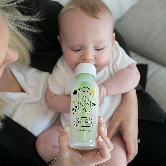 Dr. Brown's Natural Flow Anti-Colic Options+ Narrow Baby Bottle, Bear & Owl, 8 oz/250 mL, with Level 1 Slow Flow Nipple, BPA Free, 0m+, 2-Pack