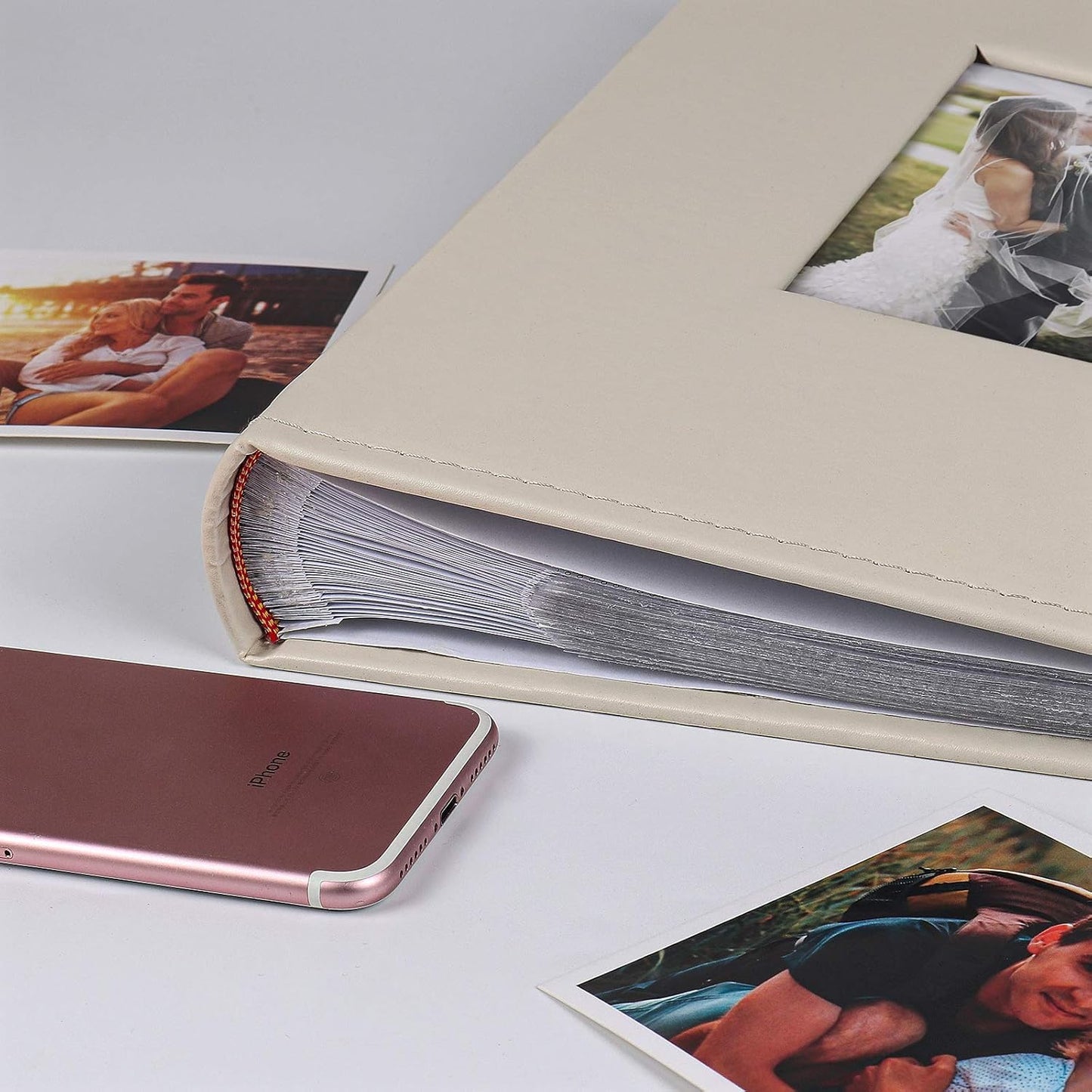 RECUTMS Small Photo Album 4x6, Picture Album PU Leather Cover 300 Photo Sleeves Boy Girl Family Photo Book Memo Slot Wedding Album(Creamy White)