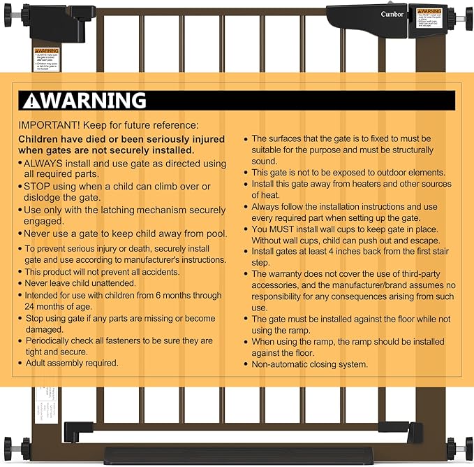 Cumbor 29.7-54.2" Wide Baby Gate for Stairs, Mom's Choice Awards Winner-Self Closing Dog Gate Indoor for Doorways, No Drilling Pressure Mounted Pet Gates for Kids, Easy Walk Through Safety Gate, Brown