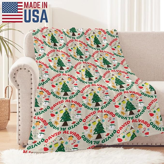 Ship Next Day - Custom Christmas Baby Blanket with Name | Multiple Styles Optional, Personalized Flannel Toddler Blanket, Christmas Swaddle for Boys & Girls, Xmas Decor Throw
