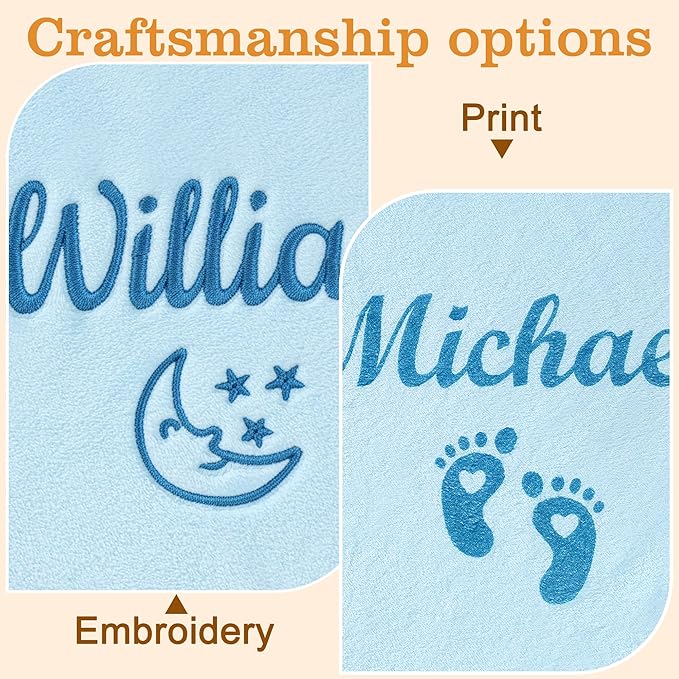 Personalized Baby Blanket with Name, Custom Flannel Swaddle Blankets, Customized Embroidered Receiving Blanket for Boys, Baby Shower Birthday for Newborn - Blue(36" x 36")