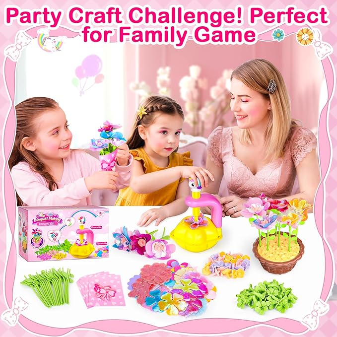 DIY Arts and Crafts for Kids Flower Toys with Lighted vase, Upgraded Unicornous Design Fabric Bouquet Craft Kits for Kids Toys for Toddler Girls Christmas Birthday Gifts for 3 5 6 7 8 10 12+ Year Old