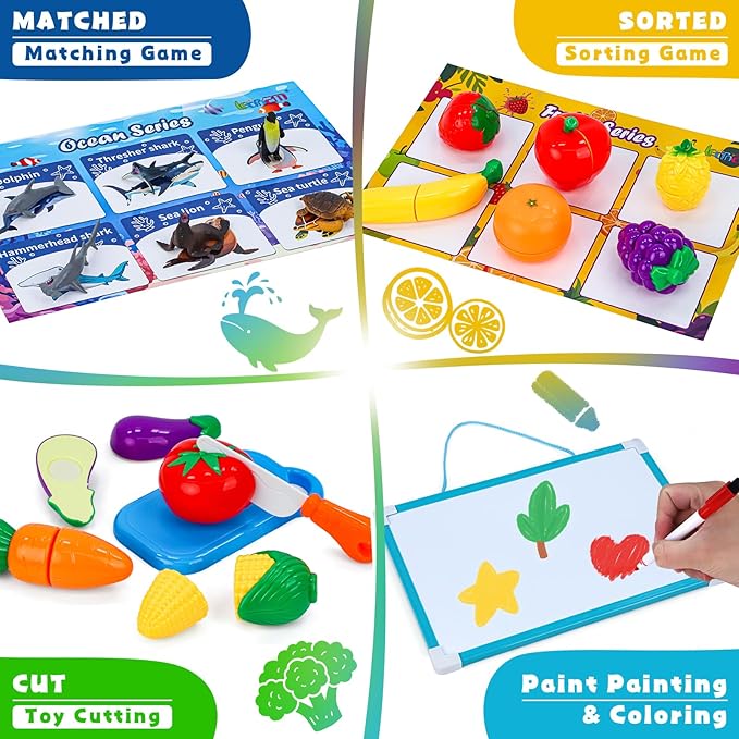 Sorting Toys for 3-5 Year Olds, 7 Themed Matching Games with Magnetic Whiteboard, Montessori Fine Motor & Writing Practice, Speech Therapy & Classroom Learning Gift