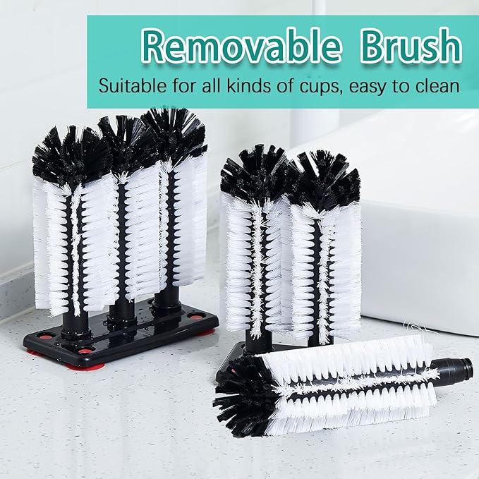 Havawish 2 Pack Water Bottle Cleaning Brush with Suction Base, 3 Head Bristle Bar Glass Washer for Sink, Cup Washer Brush Cleaner for Bar Beer Cup, Wine Glass (7.3 x 3.7 x 10.4)