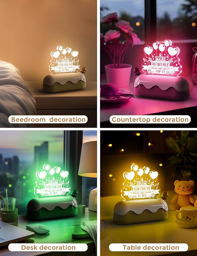 L LOHAS LED Birthday Night Lights for Kids, Kawaii Stuff Birthday Desk Lamp, Rechargeable Desk Decor for Bedroom, Besides, Dinning, Nursery Night Light for Kids, Boys, Girls, Gifts