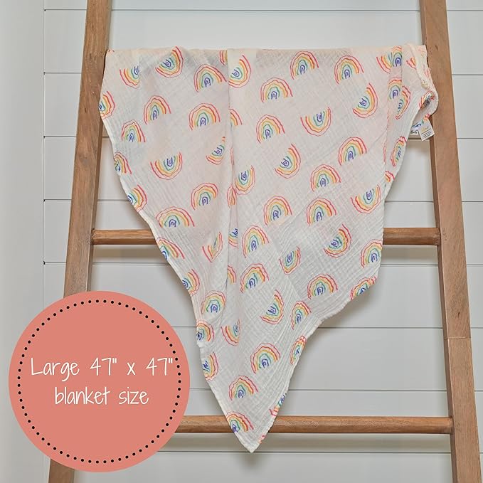 LollyBanks Muslin Swaddle Blankets, 100% Cotton Baby Swaddle Blanket for Boys and Girls, 47 x 47 Inches Cozy Newborn Swaddle, Soft and Breathable Baby Receiving Blankets, Registry (Rainbow Print)