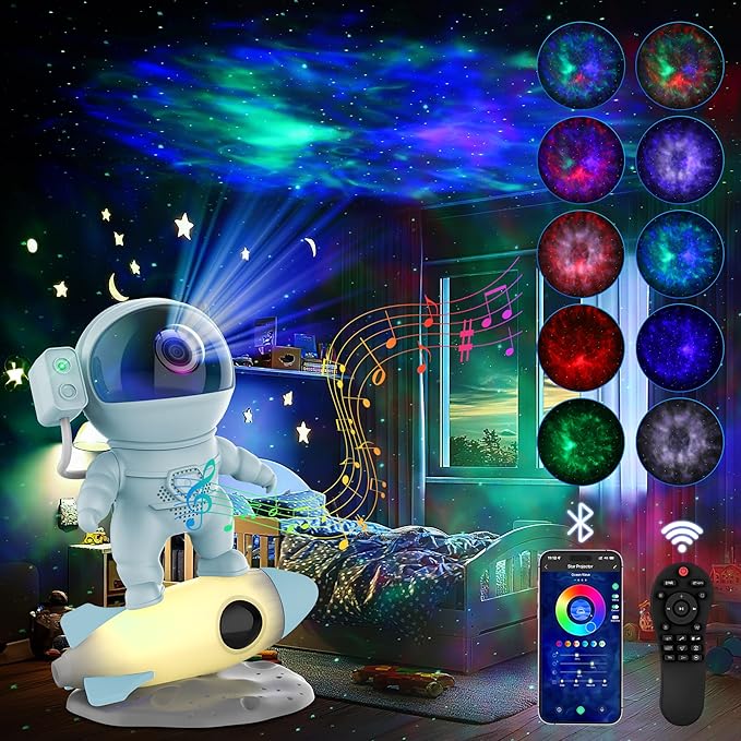 Astronaut Galaxy Projector for Bedroom, Star Projector Galaxy Light with App & Remote Control, White Noises, Bluetooth Speaker, Rocket Night Light for Kids, Ceiling, Gifts, Room Decor