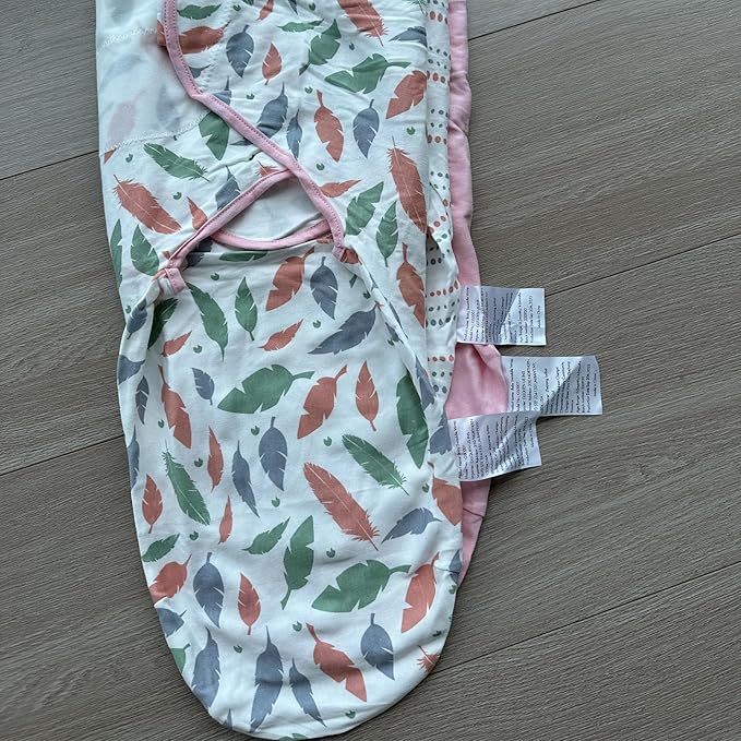 GLLQUEN BABY Swaddle Blankets for Baby Girls, Orange Pink Feather & Wave Point, 3 Pack Wrap Set, Newborn Adjustable Swaddles Sleep Sack, 0-3 Months (Small/Medium)