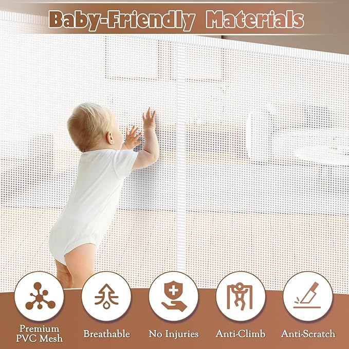 81" Retractable Baby Gate Extra Wide, 41" Tall Retractable Dog Gate for Stairs, Doorways, Decks, Mesh Gate Long Child Gate Pet Gate for Indoor, Outdoor, with Reinforced Mesh Rods, Dual Locks