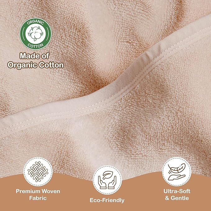 Organic Cotton Plush Woven Hooded Baby Towels, 31x31 Inches, Plush Bath Towels with Hood for Newborns and Kids, Girls & Boys (Blush, 31.4" L x 31.4" W)