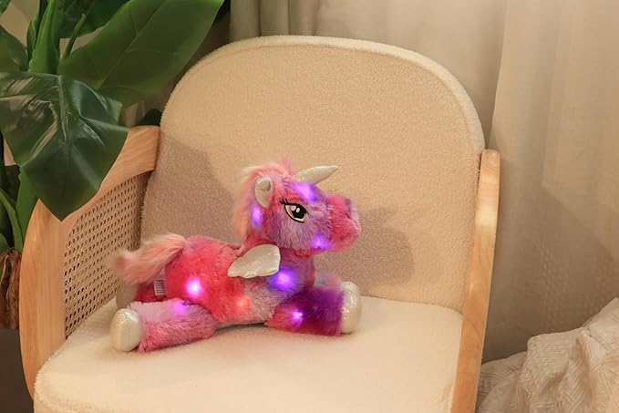 Hopearl Colorful LED Plush Unicorn Light up Stuffed Animal Floppy Night Lights Glow in The Dark Birthday Festival for Kids Toddler Girls, Rainbow, 16''
