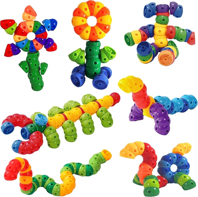 Snap n Twist Building Toys - Wocky Blocks - 80 Piece STEM Snap Cubes for Preschool & Elementary School, Tactile Sensory Toys for Boys & Girls, Ages 3+