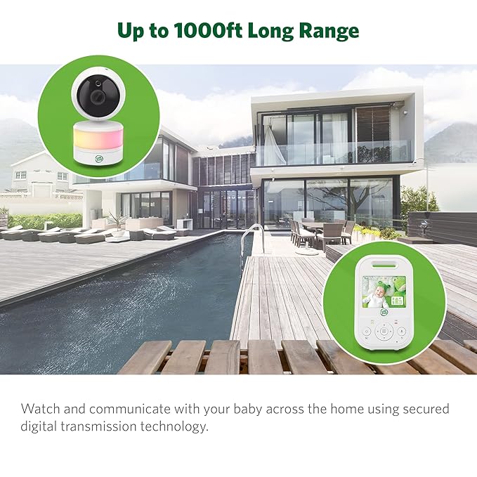 LeapFrog LF2513 Baby Monitor, 2.8" IPS LCD Screen, Pan-Tilt-Zoom, 1000ft Range, Night Vision, Soothing Lullabies, Night Light, 2-Way Audio,Temperature Sensor, Secure Transmission No WiFi