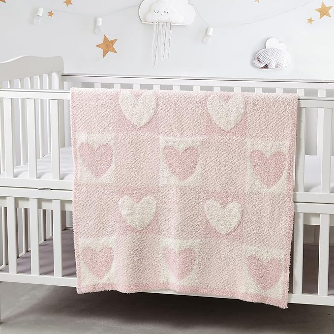 CREVENT 30"X40" Cozy Soft Warm Knitted Baby Blanket for Girls Boys, Newborn Essentials for Infant, Baby Shower Receiving Gift - Love Heart 75X100cm