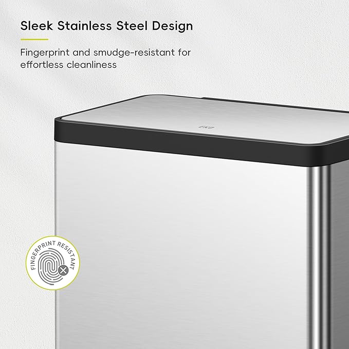 EKO EcoCasa II Rectangular Kitchen Step Trash Can, 20L+20L Dual Compartment Recycling Bins, Stainless Steel Lid and Pedal, Odor-Proof, Fingerprint Resistant