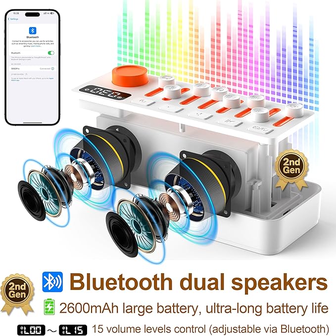 3-in-1 Sleep Sound Machine with 8 Mixable Nature Sounds, Portable Bluetooth Speaker & 12-Color Night Light, White Noise, Sleep Timer & Breathing Exercises for Babies, Kids, and Adults