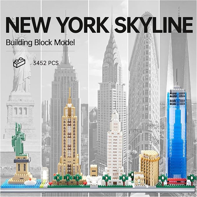 Architecture New York City Skyline Model Kit New York Landmark Micro Building Blocks Sets Souvenir Toys Gift for Adults Kids Teens 3452 PCS