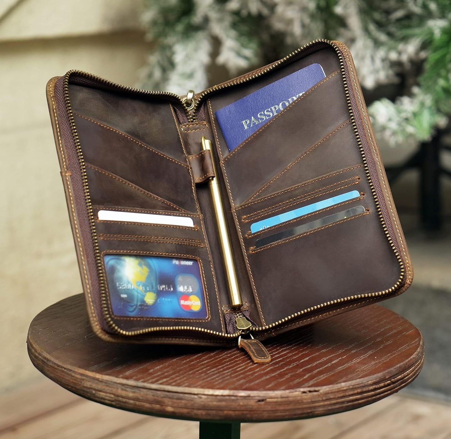 Polare Full Grain Leather Passport Holder Cover Case for Men and Women RFID Blocking Family Travel Wallet Holds 6 Passports