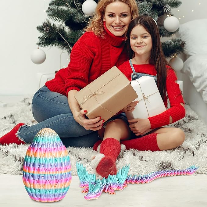 3D Printed Dragon Eggs with Articulated Fly Dragon Inside, Collectible Figurines Fidget Toy for Adults Kids Birthday Easter Christmas White Elephant Gifts for Friends Colleagues(Rainbow, L size)