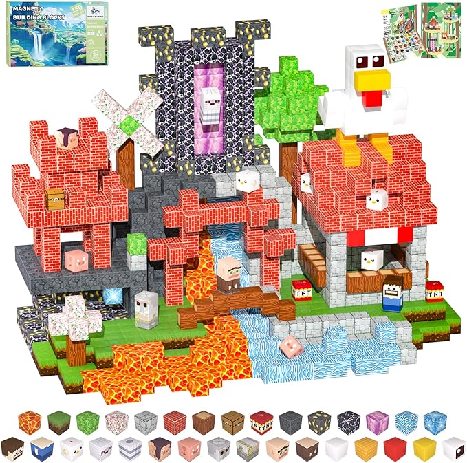 Magnetic Blocks, 150PCS Magnetic Building Blocks Light Up, Stacking Magnets for Kids, Sensory Toy for STEM Constructions Magnet Blocks for Boys Girls Age 3+, Christmas Birthday Gifts