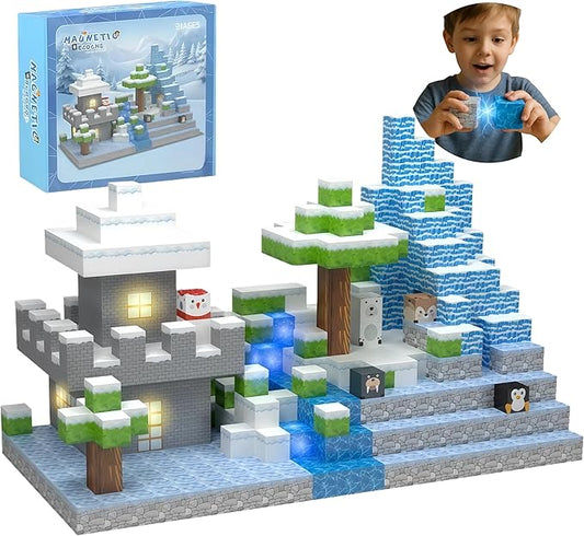 138 Pcs Magnetic Building Blocks, Enhance STEM Learning, Creative Play & Logical Thinking, Durable & Vibrant Color with Light Up Blocks, Ideal for Classroom & Screen-Free Entertainment (Glacier)