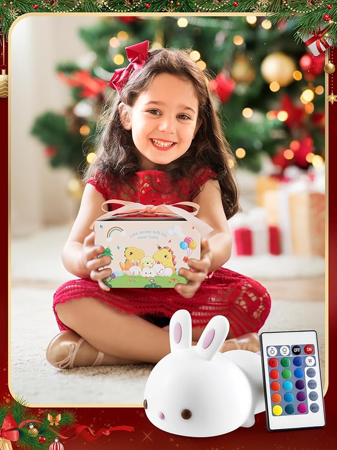 【Gifts Package】 Bunny Night Light for Kids Lamp, 16 Colors & Remote Rechargeable Kids Night Lights for Bedroom, Cute Gifts for Girls Gifts for Women