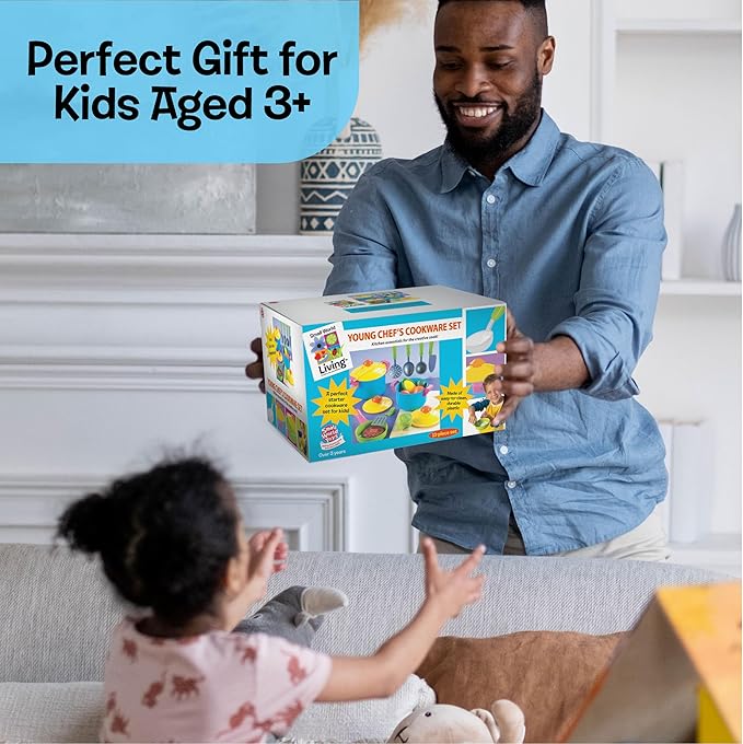 Small World Toys Kids Kitchen Playset, Pretend Play Cooking Toys with Play Pots, Pans, Utensils Cookware Toys, Toddler Kitchen Set for 3+, 11 Pcs Play Kitchen Set Learning Gift for Girls Boys