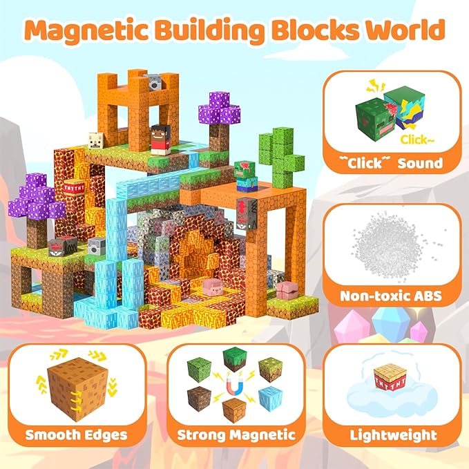 Magnetic Blocks, 100PCS Magnetic Building Blocks, Stacking Magnets for Kids, Sensory Toy for STEM Constructions Magnet Blocks for Boys Girls Age 3+, Christmas Birthday Gifts