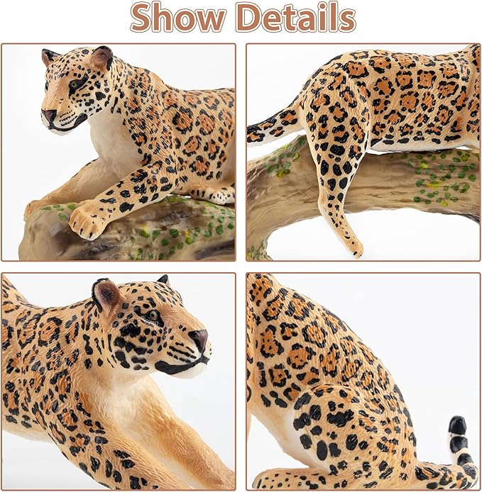 Toymany 7PCS Jaguars Figurines with Jaguars Cub and Tree Trunk, Realistic Jungle Animals Figures Family Playset, Educational Toy Cake Toppers
