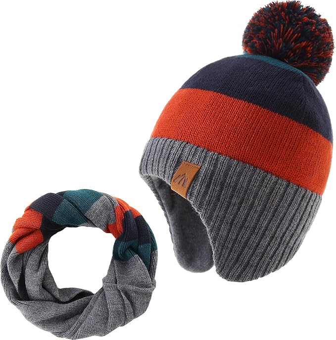 LMLALML Boys Winter Hat Earflap Knitted Beanie for Kids Warm Fleece Lined Thicken Hat for Baby