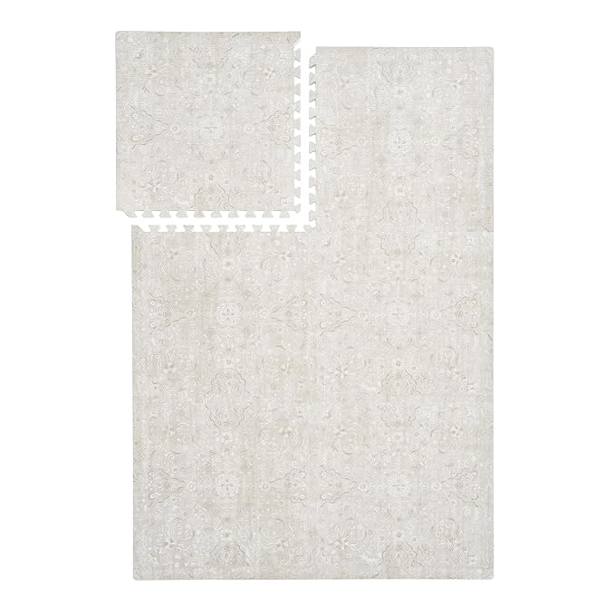 PopsyKosy Premium Exercise & Baby Foam Play Mats - Stylish & Large Non-Toxic Odorless Floor Mat - 6 Tiles - Spacious 6ft x 4ft - Peel-Resistant Reinforced - Soft Thick, Waterproof - Pearl Beige
