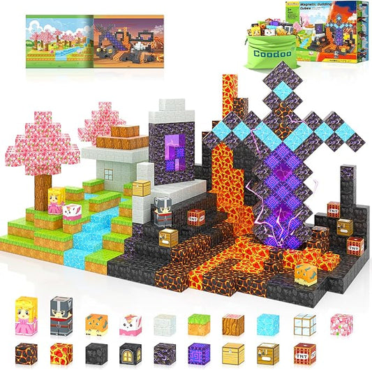 Coodoo 110PCS Magnetic Blocks - Build Mine Magnet World Magic Sword Portal Set, Magnet Kids Toys for Boys & Girls Age 3-5 4-8 5-7, STEM Magnetic Tiles Building Games Sensory Outdoor Toddler Toys
