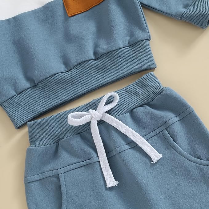 Kupretty Toddler Baby Boy Fall Winter Clothes Color Block Long Sleeve Sweatshirt Pullover Tops + Joggers Pants Outfit Set