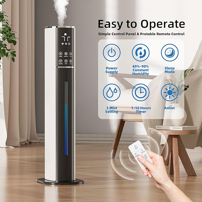 LUDATIDO Large Humidifier for Bedroom, 9L/2.5Gallon Cool Mist Humidifier with Humidistat, 360°Nozzle,350ML/H BigMist Level, Cover up to 550ft², Quiet 30db with essential oil diffuser