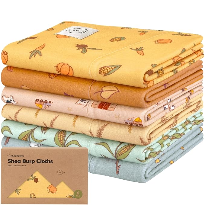 Organic Burp Cloths Baby Boy, Girl - 6-Pack Large Cotton Burping Cloths for Babies, Spit Up Rags, Super Absorbent, Ultra Soft Newborn Rag, Gender Neutral, Machine Washable, Durable(Countryside)