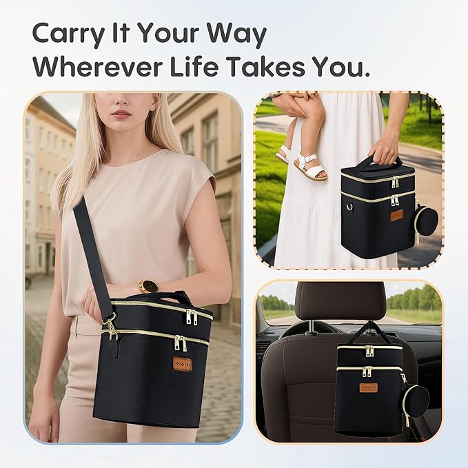 Breastmilk Cooler Bag with Ice Pack & Pacifier Case, Large Double Layer Insulated Baby Bottle Cooler Fits 6 Bottles, Breast Pump Storage Bag for Working Nursing Moms, with Gift Box