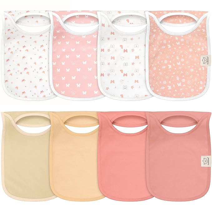 8-Pack Baby Bibs for Boys, Girls - Pullover Bibs for Drooling Teething Baby Girl & Boy Toddler, Newborn, Soft & Absorbent, Cute Colors, Large Torso Coverage Keep Infant Clean & Dry (Butterflies)