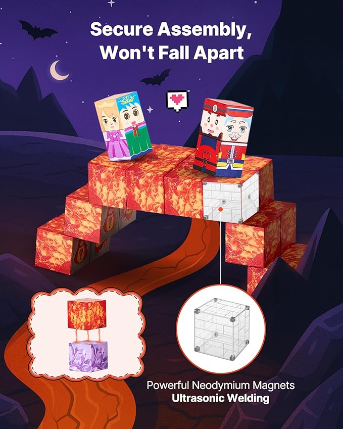 VEVOR Magnetic Blocks, 100 PCS Dark Castle Set, Magnetic Building Cubes for Kids, STEM Montessori Sensory Toys for Christmas Birthday Gift, Construction Stacking Toy for 3+ Years Old Boys & Girls