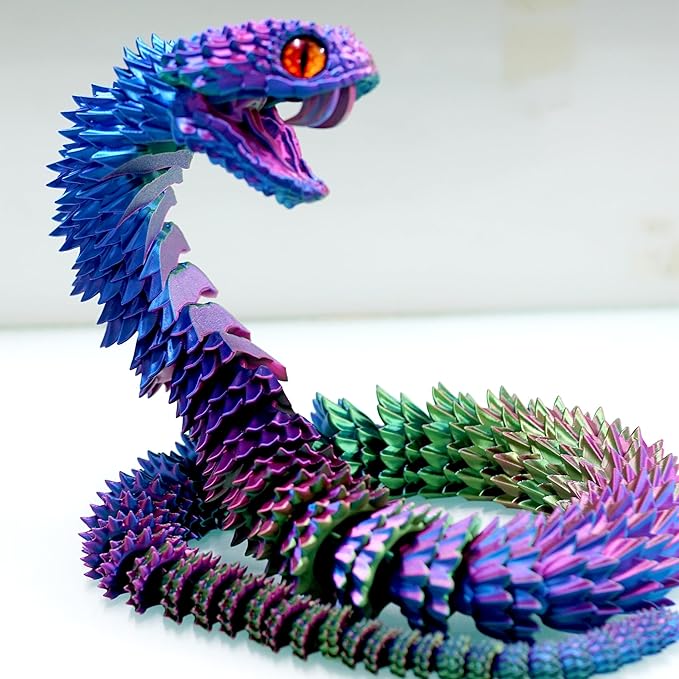 47.5inch Super Large 3D Printed Snake Models,Movable Teeth,Flexible Joint Animal lacertid Figurines, Stress Relief, Fidget restlessness, ADHD Toys, Surprise Fantasy Gifts (RGB/47.5inch)
