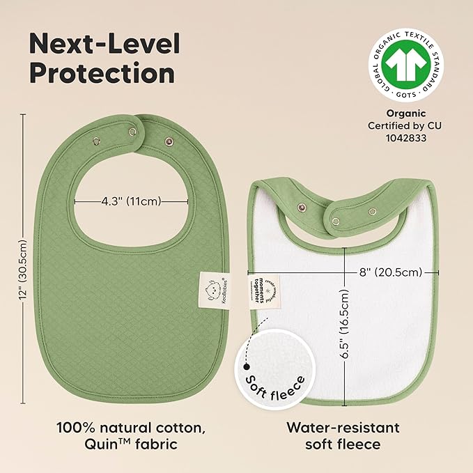 8-Pack Organic Baby Bibs for Girls, Boys - Quilted Cotton Cloth Baby Drool Bibs for Drooling and Teething Toddler, Newborn, Infant, Soft & Super Absorbent (Moor)