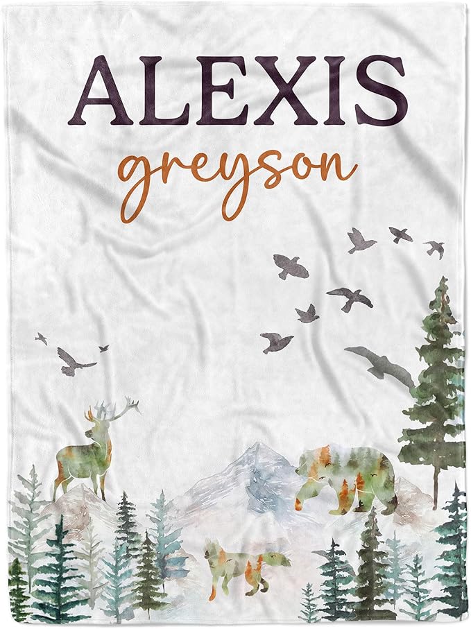 MDPrints Global Woodland Custom Baby Blankets for Boys, Customized Baby Boy Gifts with Name, Personalized Baby Blanket, Newborn Gift