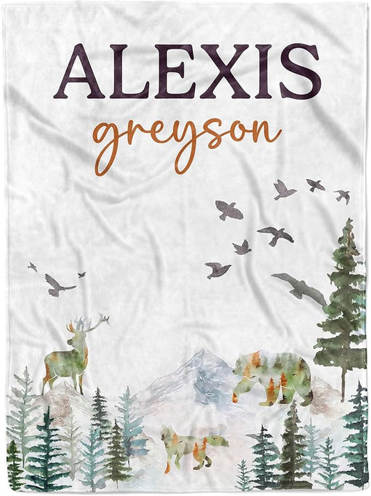MDPrints Global Woodland Custom Baby Blankets for Boys, Customized Baby Boy Gifts with Name, Personalized Baby Blanket, Newborn Gift