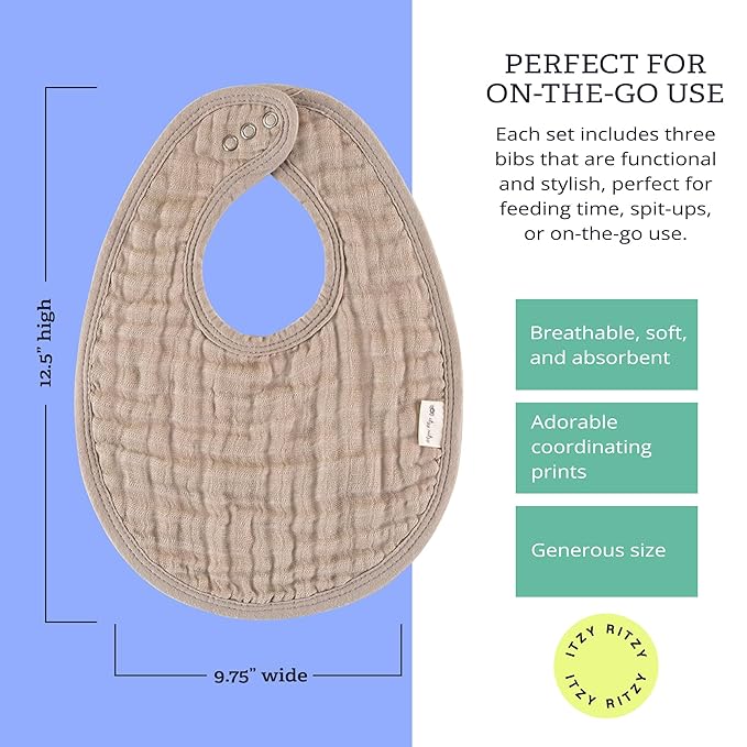 Itzy Ritzy Set of 3 Baby Bibs - Ultra-Soft Adjustable Infant & Toddler Bibs Made of Triple-Layer Cotton Muslin, Ideal for Drooling, Teething, & Eating -3 Stylish, Coordinating Prints (Checkerboard)