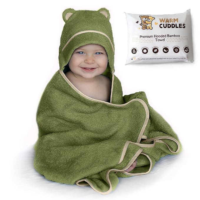 Premium Baby Bath Towel - Rayon Made from Bamboo Hooded Baby Towels - Newborn Baby Towel with Hood - Large Hooded Towel for Newborn Infant Boy Girl (Olive)