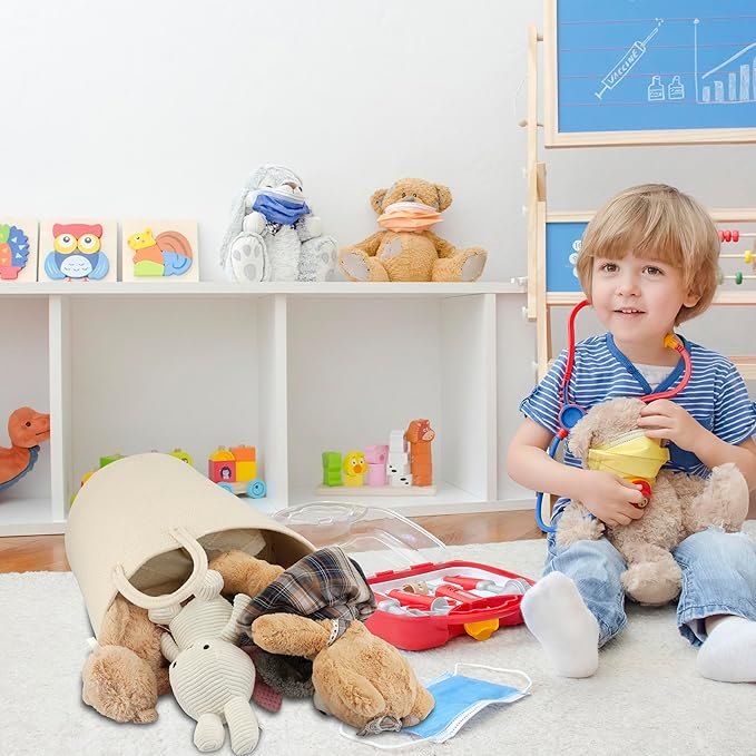 Cotton Rope Laundry Basket Hamper for Clothes Woven Storage Basket for Living Room Bedroom Boho Tall Rope Baskets for Blanket Toys Pillow Towels Baby Nursery Hamper Bin beige