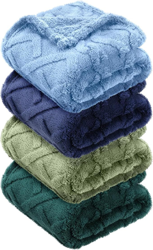 VitalCozy 4 Pcs Fluffy Baby Blanket Fleece 30" x 40" 3D for Boys Nursery Little Girl Infant or Newborn Receiving Swaddling Blankets(Blue,Green)