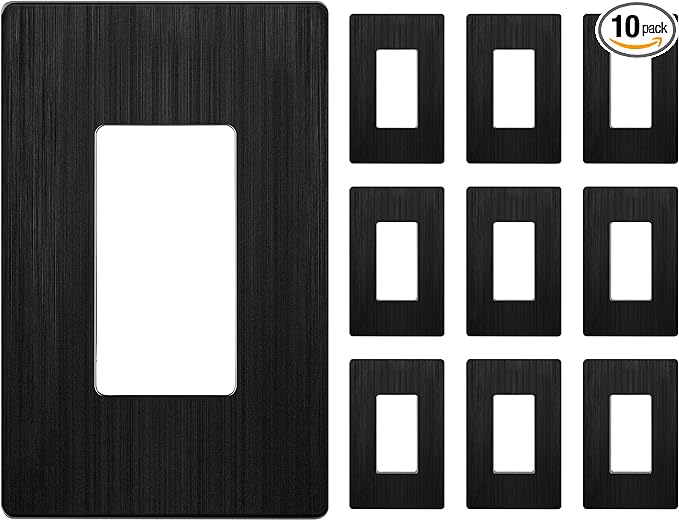 LIDER Brushed Finish Decorator Switch Cover, Screwless Wall Plate, Mid-Size 1-Gang 4.88" x 3.11", Unbreakable Polycarbonate Thermoplastic, UL Listed, LSWP-31M-BBK10P, Brushed Black, 10 pack