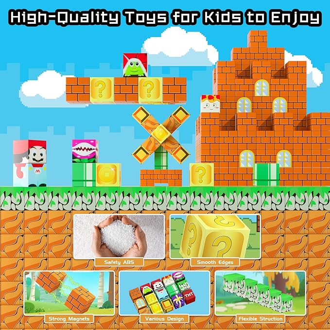 Magnetic Blocks - 120PCS Magnetic Building Blocks Toys,Toddler Montessori Game Creative Construction Toys for Boys Girls,Magnet Tiles Cubes STEM Sensory Toys Birthday Gift for Kids Ages 4 5 6 7 8 9 10