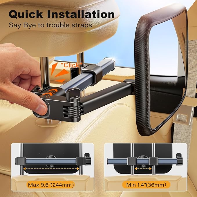 Baby Car Mirror, Stretchable 360° Caring Baby Mirror for Car Seat Rear Facing Seat Infant Shatterproof, Baby Essentials for Newborn, Crash Tested and Certified