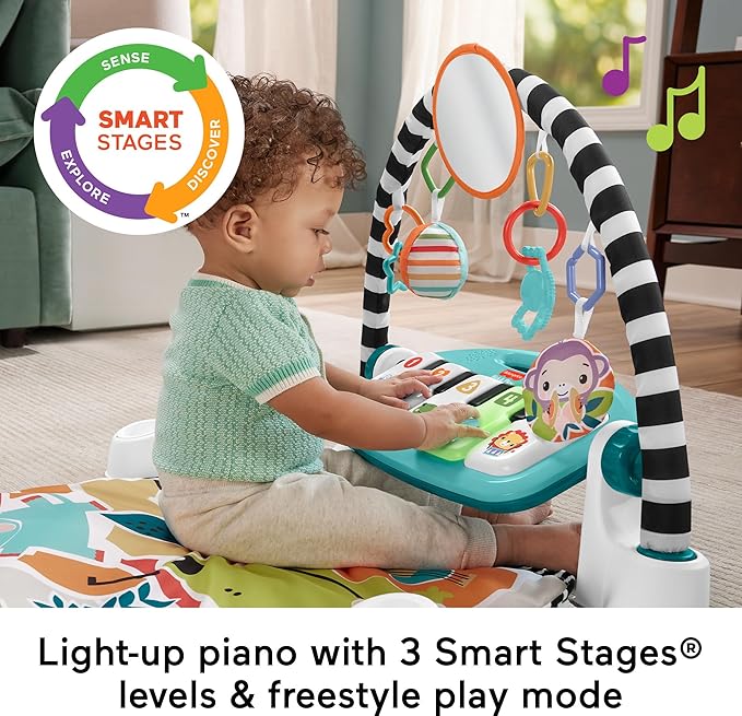 Fisher-Price Baby Musical Toy Set Glow and Grow Kick & Play Piano Gym Blue Playmat with 2 Rattle Maracas for Newborns Ages 0+ Months